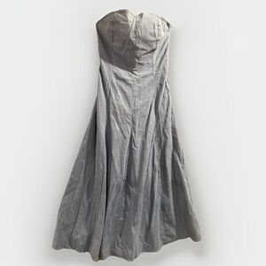 S/W/F Strapless Chambray Maxi Dress M Sweetheart Smocked Side Zip